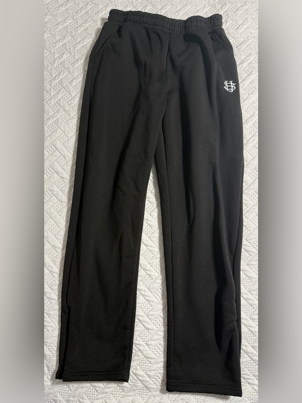 Men Medium Black Activewear Athletic Straight Leg  Comfy Pants White Monogram